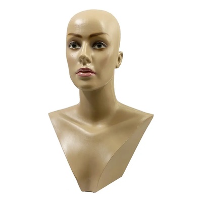 Expositor Cabeça Feminina Chapéu, Peruca E Óculos Mascaras Bege de Plástico