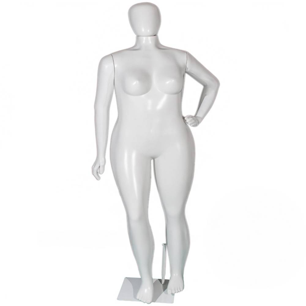 Manequim De Plástico Feminino Plus Size Esbelta Branco Cabeça de Ovo (Sem Base)