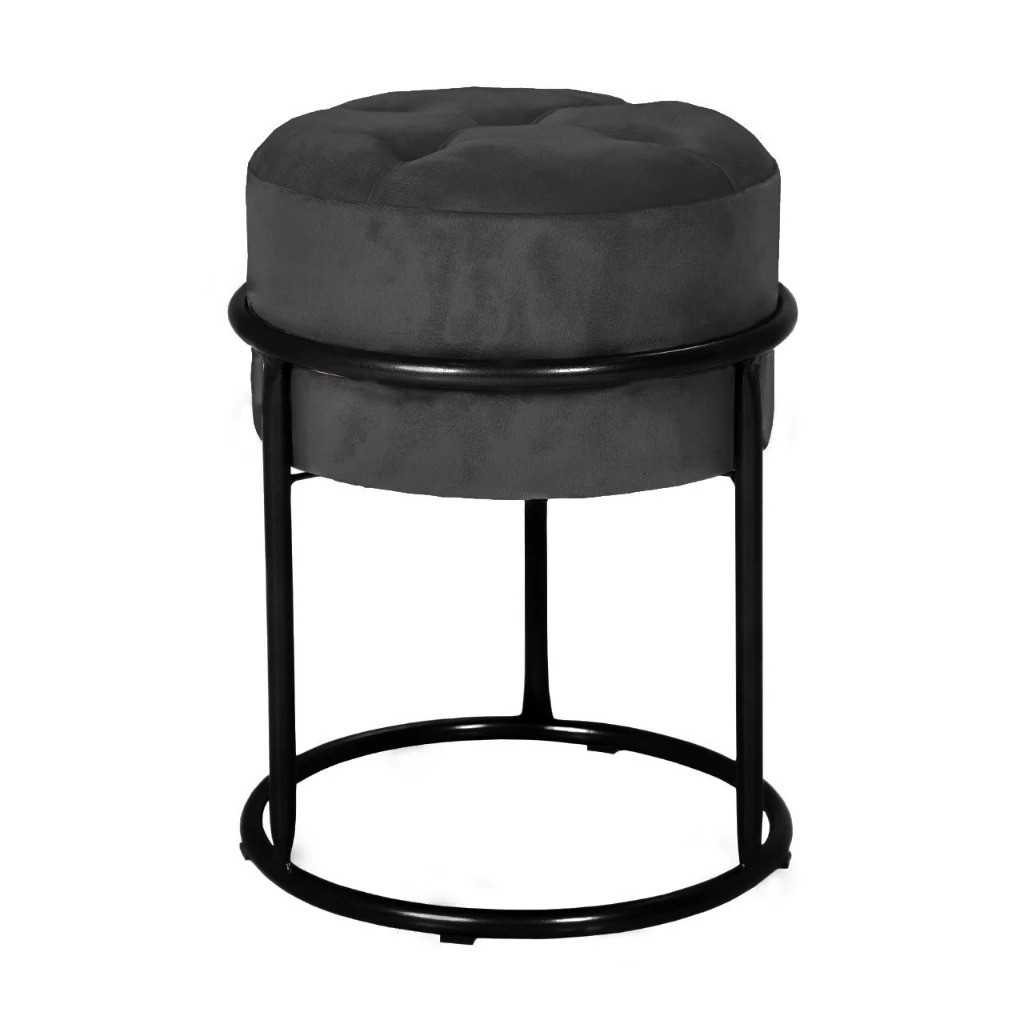 Puff Redondo Luxo Argola Preto Assento Preto