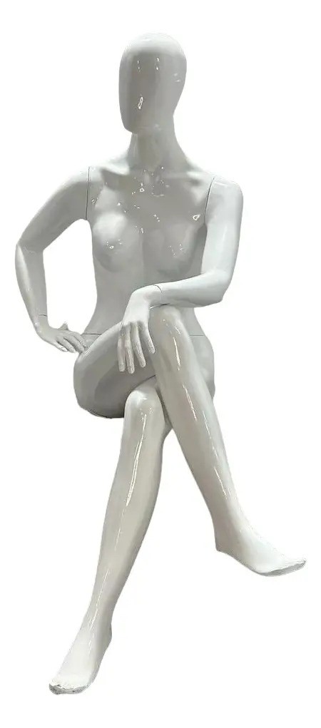 Manequim De Fibra Feminino Sentada Branco