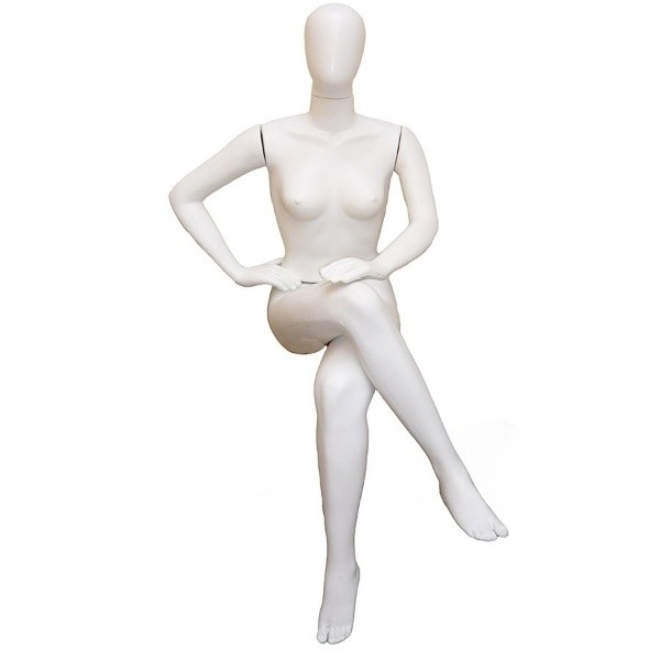 Manequim De Plástico Feminino Sentada Branco Cabeça de Ovo